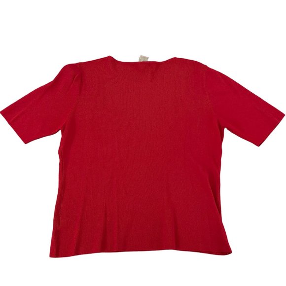 Claudia D. Women's Knit Red Crewneck Short Sleeve Top Ribbed, Size L - Picture 2 of 5